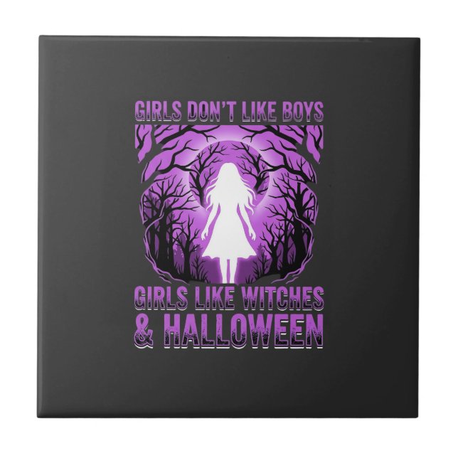 Hexen-Mädchen Halloween-Design Fliese (Vorderseite)