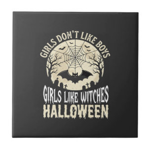 Hexen-Mädchen mögen Halloween-Fledermaus-Design_1 Fliese