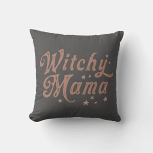 Hexen-Mama Goldene Sterne Graues Halloween Kissen