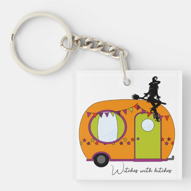 Hexen mit Anhängern Halloween Wohnwagen Wohnmobil Schlüsselanhänger (Vorderseite)