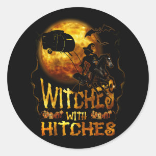 Hexen mit Hitches Funny Camping HexenHalloween Runder Aufkleber