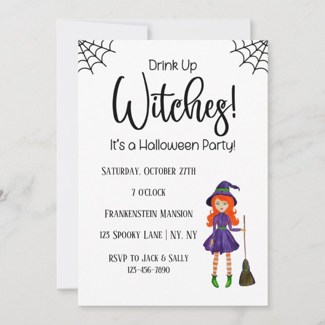 Hexen mit weißem Halloween-Party trinken Einladung (Vorderseite)