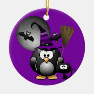 Hexen-Pinguin Halloween Keramik Ornament