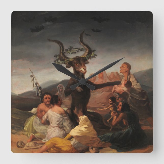 Hexen' Sabbat von Francisco de Goya Quadratische Wanduhr (Vorderseite)