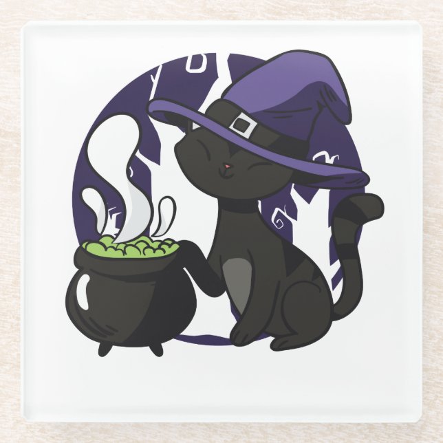 Hexen Schwarze Katze Adorable Halloween Glasuntersetzer (Vorderseite)
