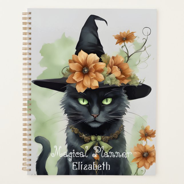Hexen Schwarze Katzenbraun Blume Magisch Planer (Vorderseite)