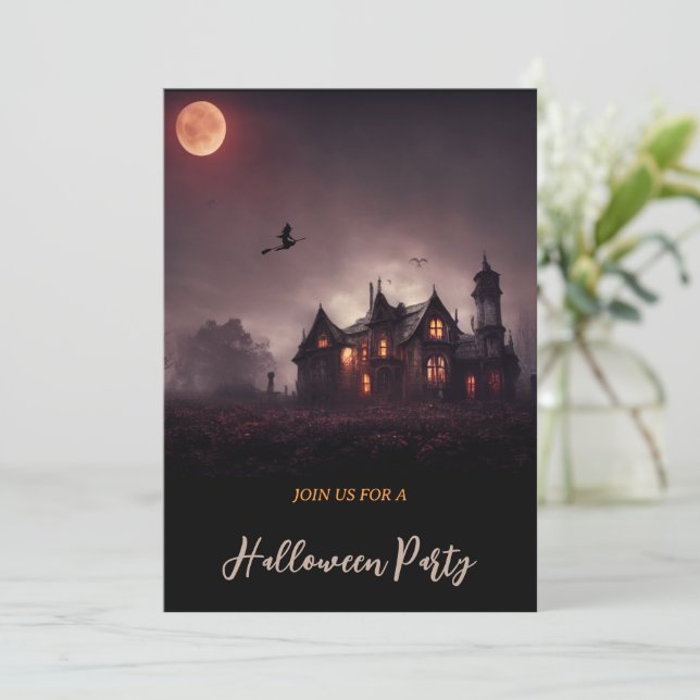Hexen Spooky Lair Halloween Einladung (Stehend Vorderseite)