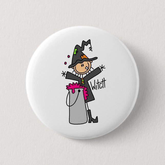 Hexen-Stickfigur-Halloween-Knopf Button (Vorderseite)