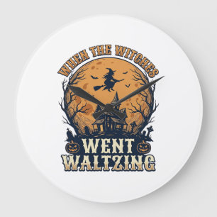 Hexen-Tanz Halloween Vintage Gravur Design_ Große Wanduhr