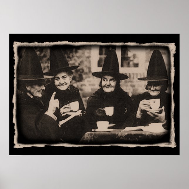 Hexen-Teeparty – alt Schwarz/Weiß Poster (Vorne)