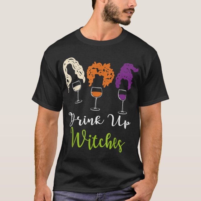 Hexen trinken Halloween Frauen Hallowine Wine lo T-Shirt (Vorderseite)