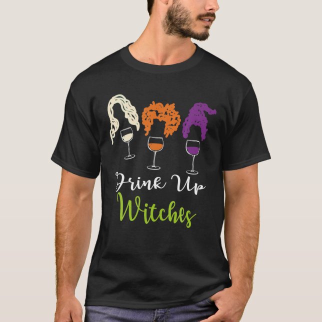 Hexen trinken Halloween Frauen Hallowine Wine lo T-Shirt (Vorderseite)