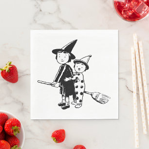 Hexen und Clown auf Besenstiel zu Halloween Serviette