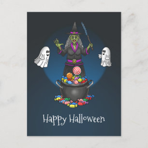 Hexen und Geistertrick oder Halloween-Party behand Postkarte