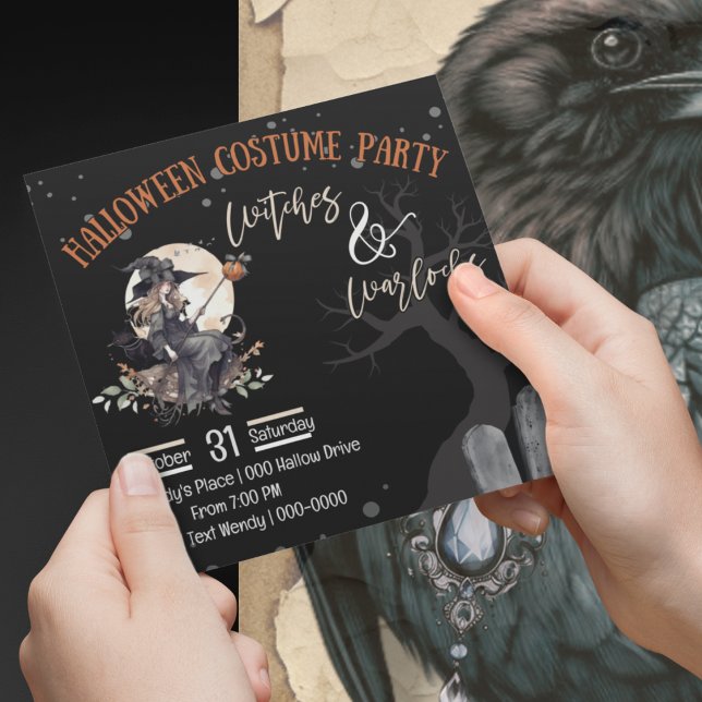 Hexen und Hexenmeister Halloween Einladung (Witches and Warlocks Halloween Party invitation you customize. )