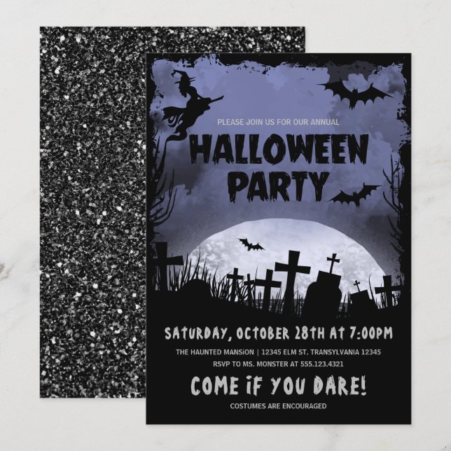 Hexen und Mond-Halloween-Party Einladung (Vorne/Hinten)
