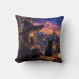Hexen- und schwarze Katze Fantasy-Wurfkissen Kissen