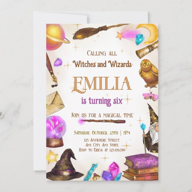 Hexen und Zauberer Girl Birthday Magical Party Einladung (Vorderseite)