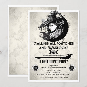 Hexen und Zauberer Vintage-Hexen-Halloween-Party Einladung