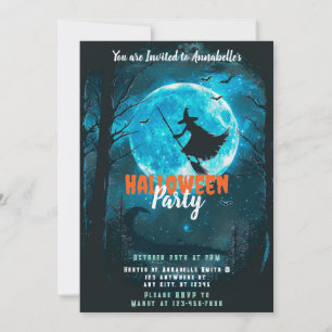 Hexen-Vollmond-Fledermäuse-Wald-Halloween-Party Einladung