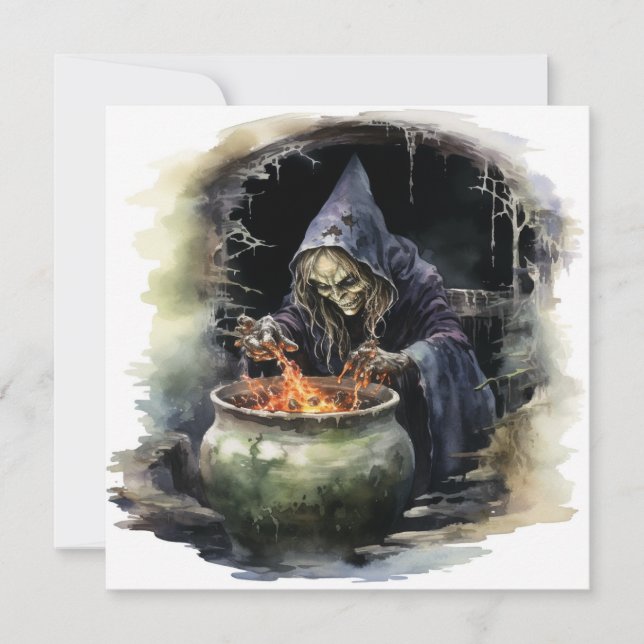 "Hexen & Whiskey Whirl" Halloween Einladung (Vorderseite)