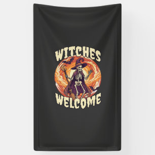 Hexen Willkommen Halloween Skelett Hexenbesen Fled Banner