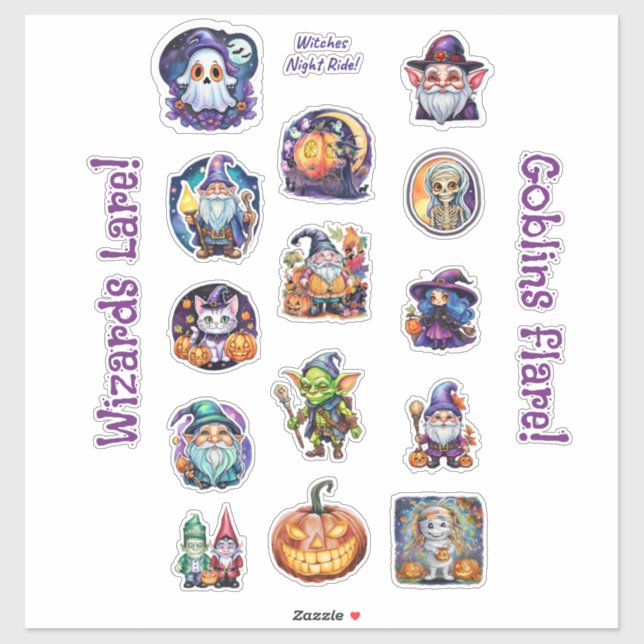 Hexen, Zauberer & Goblins! Aufkleber (Blatt)