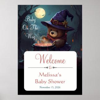 Hexenbär Halloween-Baby-Shower-Willkommensschild Poster