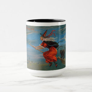 Hexenbegleiter Schwarze Katze Halloween auf Besens Tasse