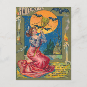Hexenbesen Fledermaus Vollmond Kerze Postkarte