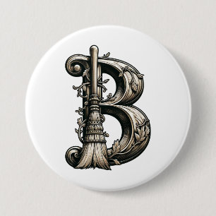 Hexenbesen Halloween Vintage B Button