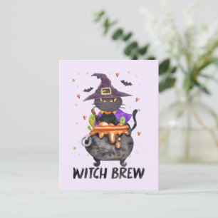 Hexenbrauen - Halloween Hexenkatze in einem Kessel Postkarte