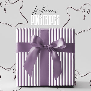Hexenbrauen Lila und Weißer Pinstripe Halloween Geschenkpapier