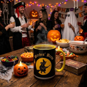 Hexenbrauen Retro-Holzschnitt Halloween Tasse