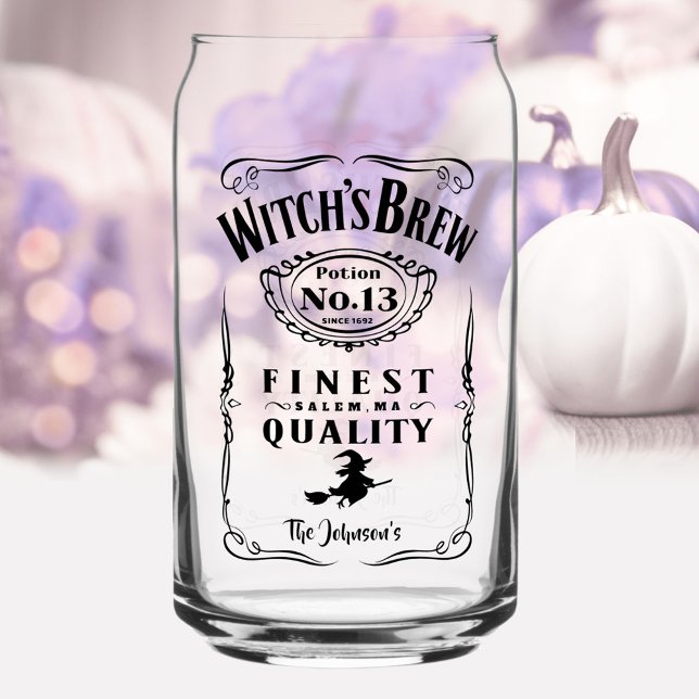 HexenbrauenHalloween-Familienname Monogram Funny Dosenglas (Witch's Brew Halloween Family Name Monogram Funny Can Glass)