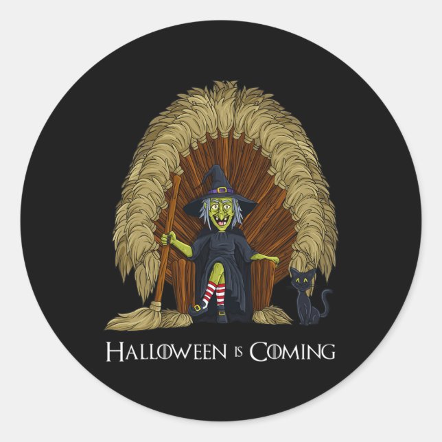 Hexenbrooms Throne Fun Halloween Girls Kinder Runder Aufkleber (Vorderseite)
