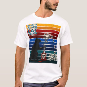 Hexende schwarze Katzen Apotheke Retro-Totenkopf-K T-Shirt