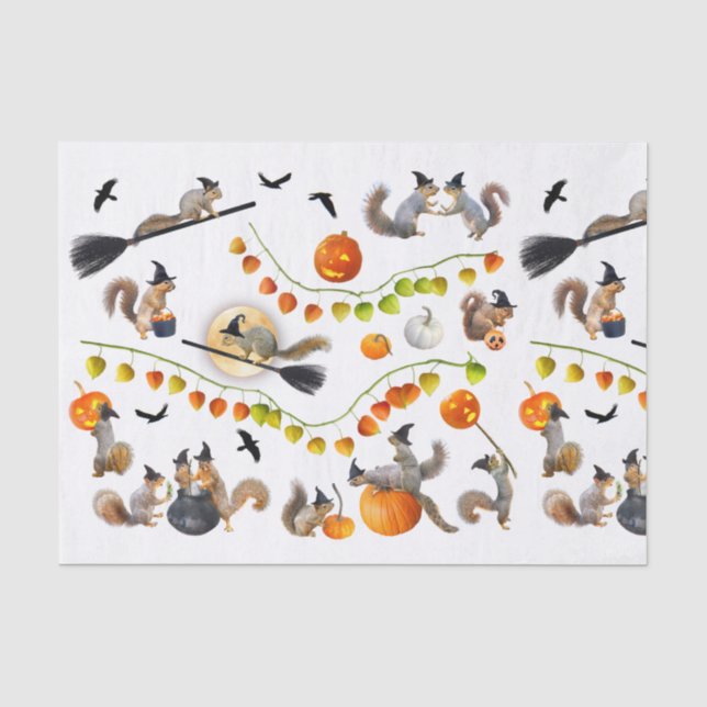 Hexeneichhörnchen Halloween-Tissue Seidenpapier (Vorderseite)