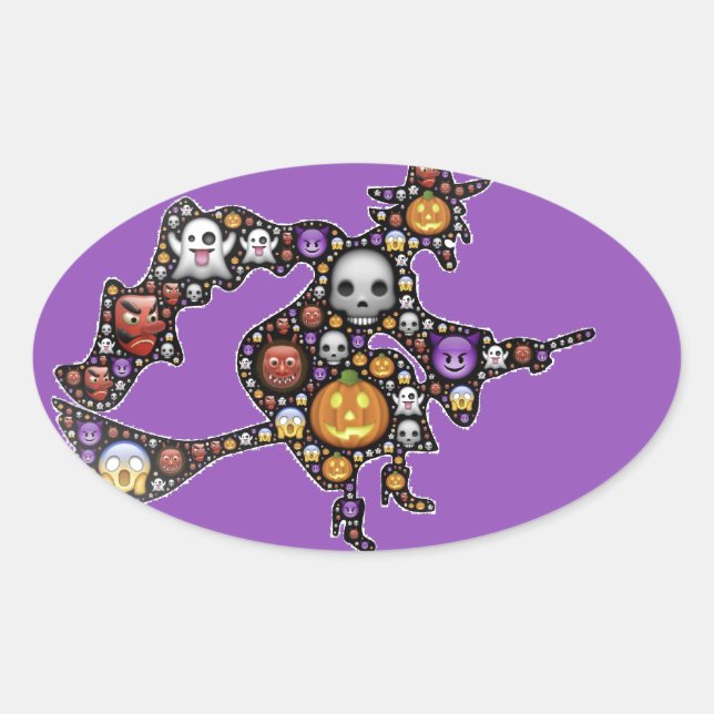 Hexenemoji Ovaler Aufkleber (Vorderseite)