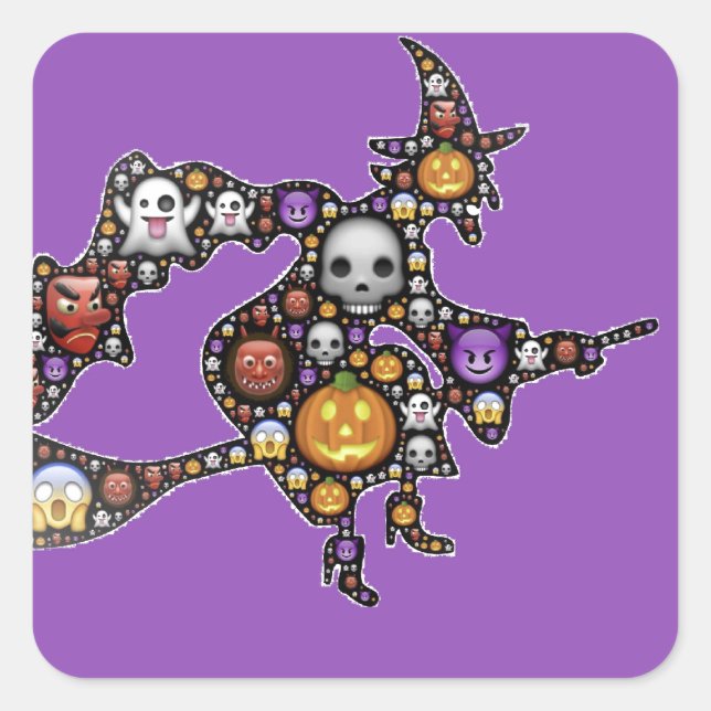 Hexenemoji Quadratischer Aufkleber (Vorderseite)