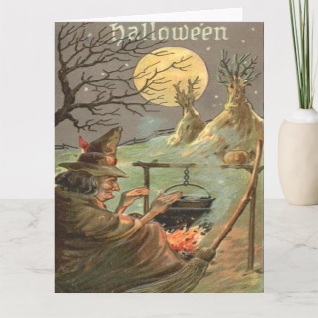 Hexenfeuer Cauldron Vollmond Nacht Karte (Vorderseite)