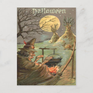 Hexenfeuer Kessel Vollmondnacht Postkarte