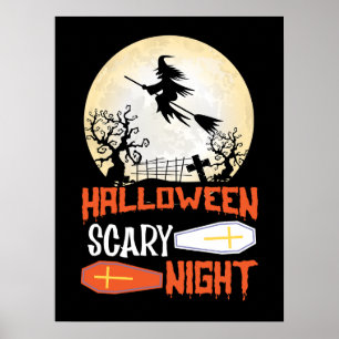 Hexenflug Gruselige Halloween-Nacht Poster