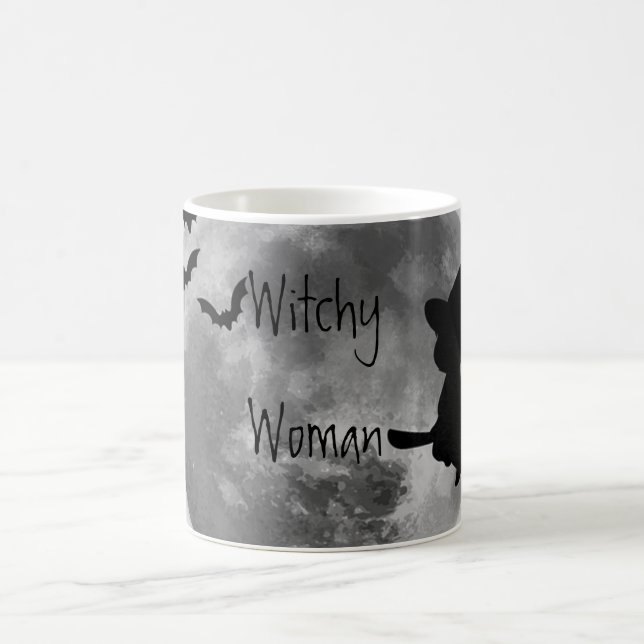 Hexenfrau-Tasse mit Fledermäusen und Besenstiel Kaffeetasse (Mittel)