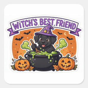 Hexenfreund Halloween-Hund-Aufkleber Quadratischer Aufkleber