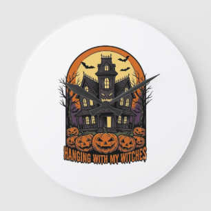 Hexenfreunde Halloween Spukhaus-Shirt_1 Große Wanduhr