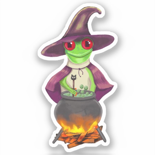 Hexenfrosch Halloween-Vinyl-Aufkleber, maßgeschnei Aufkleber (Vorderseite)