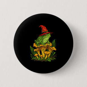 Hexenfrosch sitzt auf Pilzen Halloween Magie Button