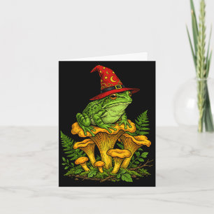 Hexenfrosch sitzt auf Pilzen Halloween Magie Karte