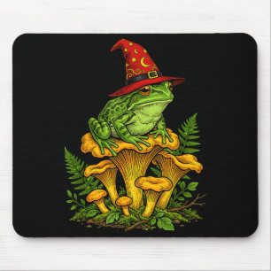 Hexenfrosch sitzt auf Pilzen Halloween Magie Mousepad